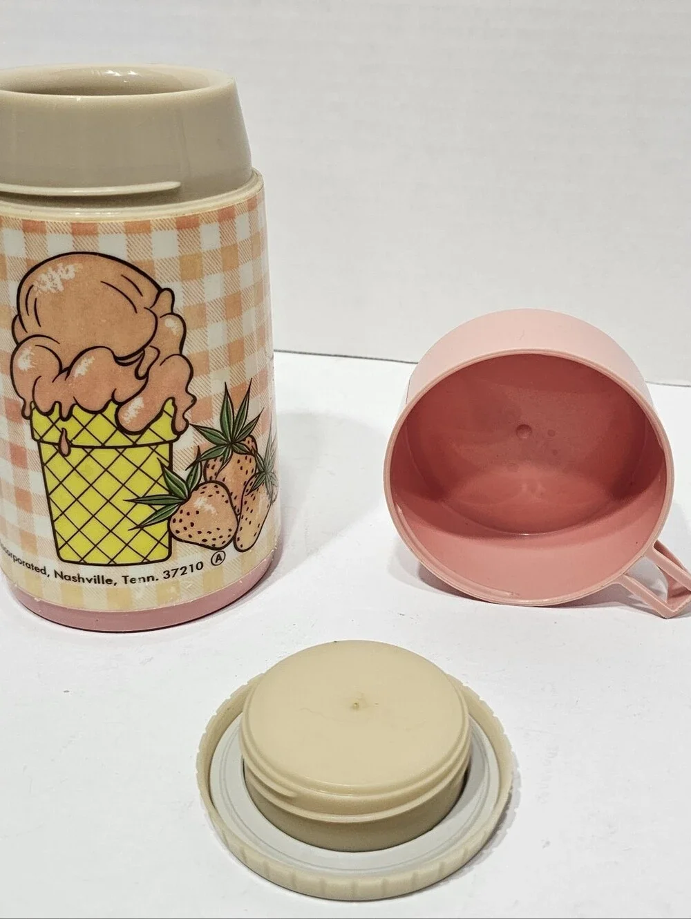 Vintage 80's Aladdin Kids Thermos Strawberries & Ice Cream